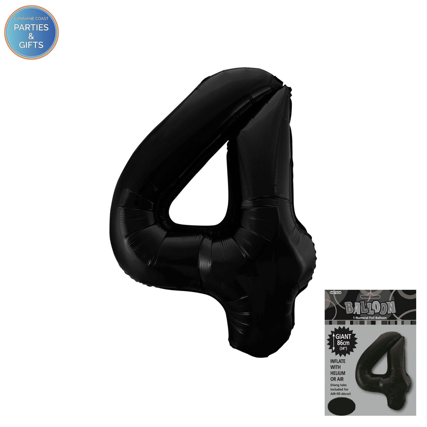 GIANT FOIL BALLOON - BLACK NUMBER 4 - 86CM