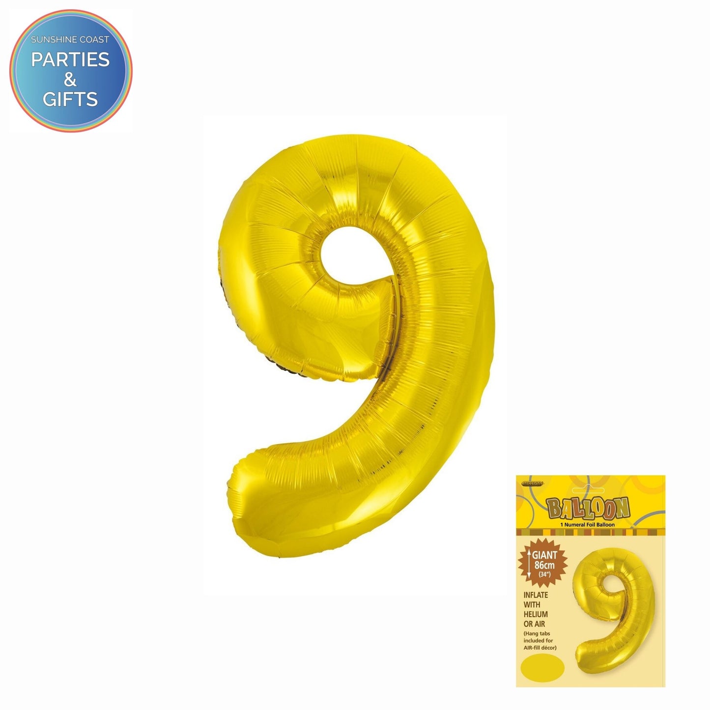 GIANT FOIL BALLOON - GOLD NUMBER 9 - 86CM