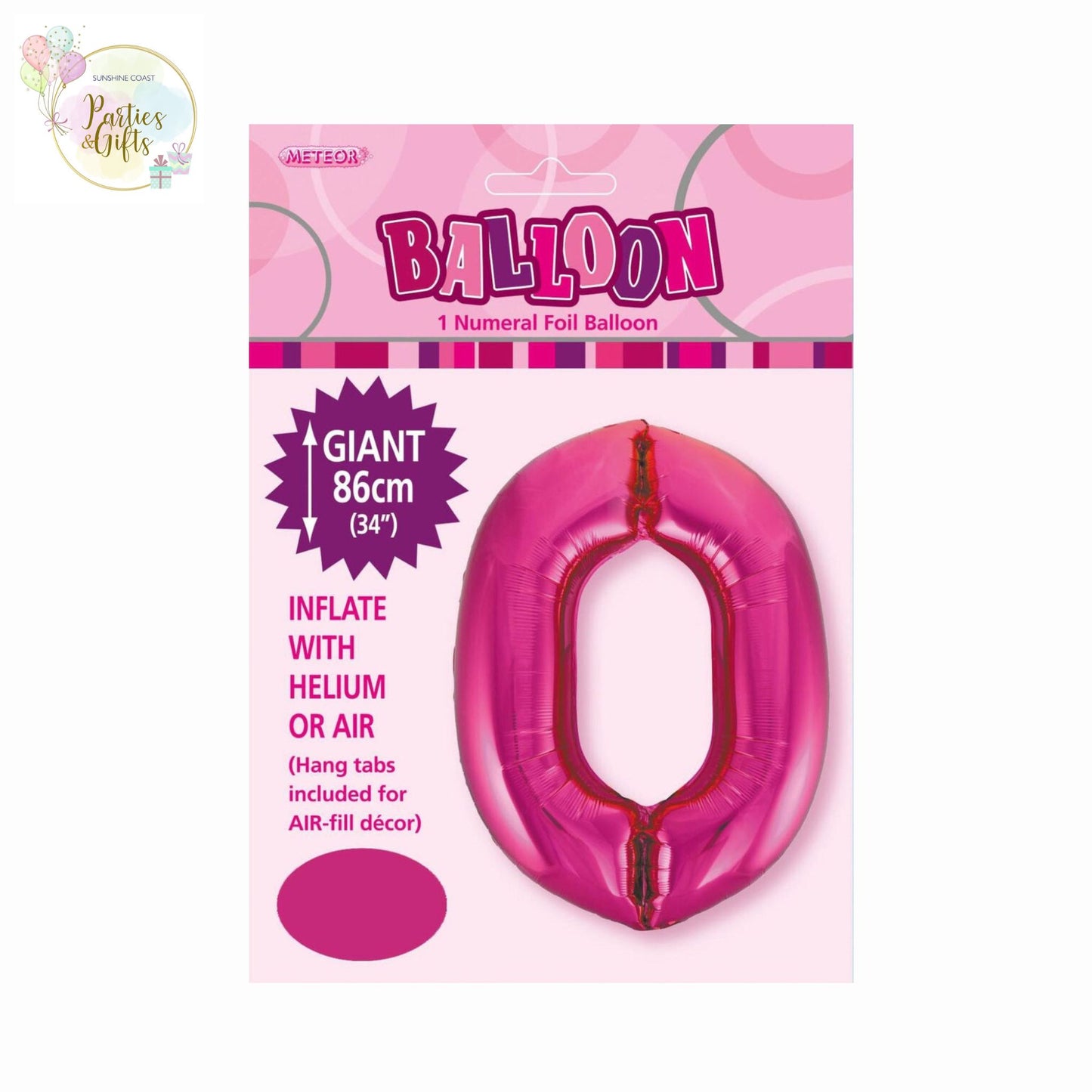 GIANT FOIL BALLOON - HOT PINK NUMBER 0 - 86CM
