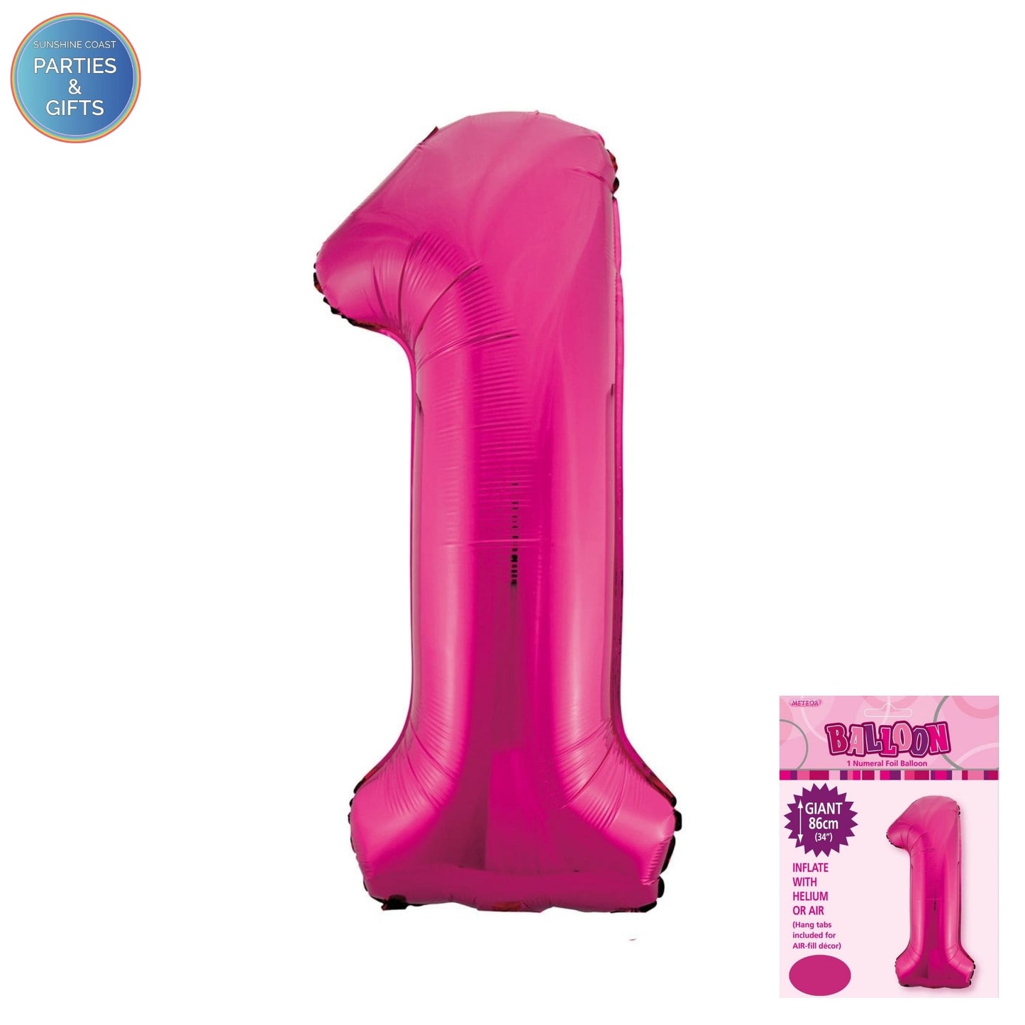 GIANT FOIL BALLOON - HOT PINK NUMBER 1 - 86CM