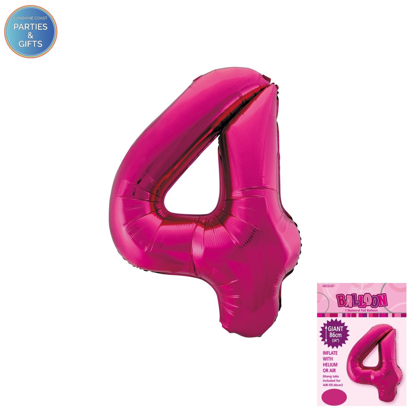 GIANT FOIL BALLOON - HOT PINK NUMBER 4 - 86CM