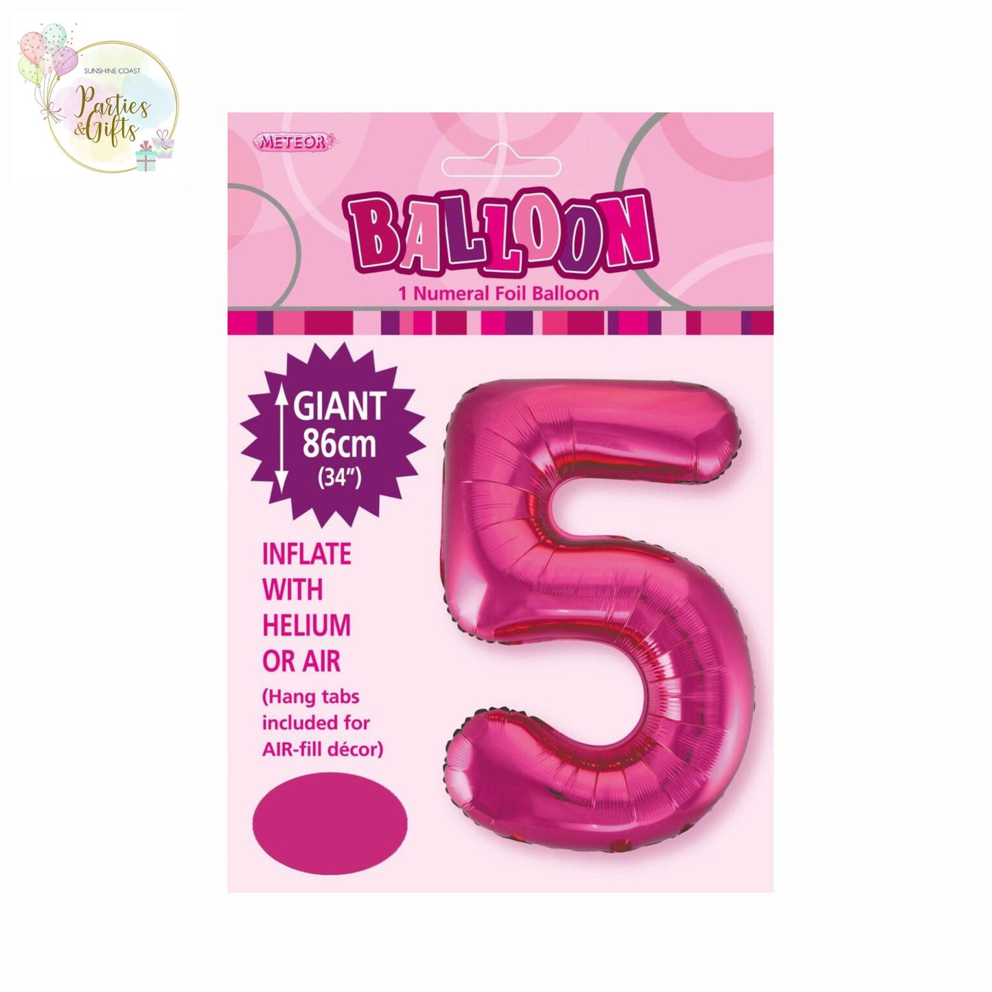 GIANT FOIL BALLOON - HOT PINK NUMBER 5 - 86CM