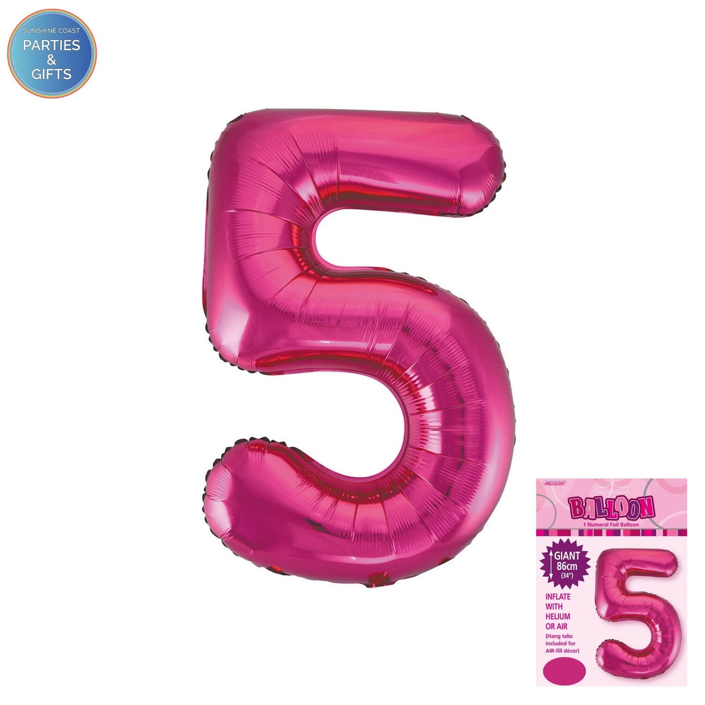 GIANT FOIL BALLOON - HOT PINK NUMBER 5 - 86CM
