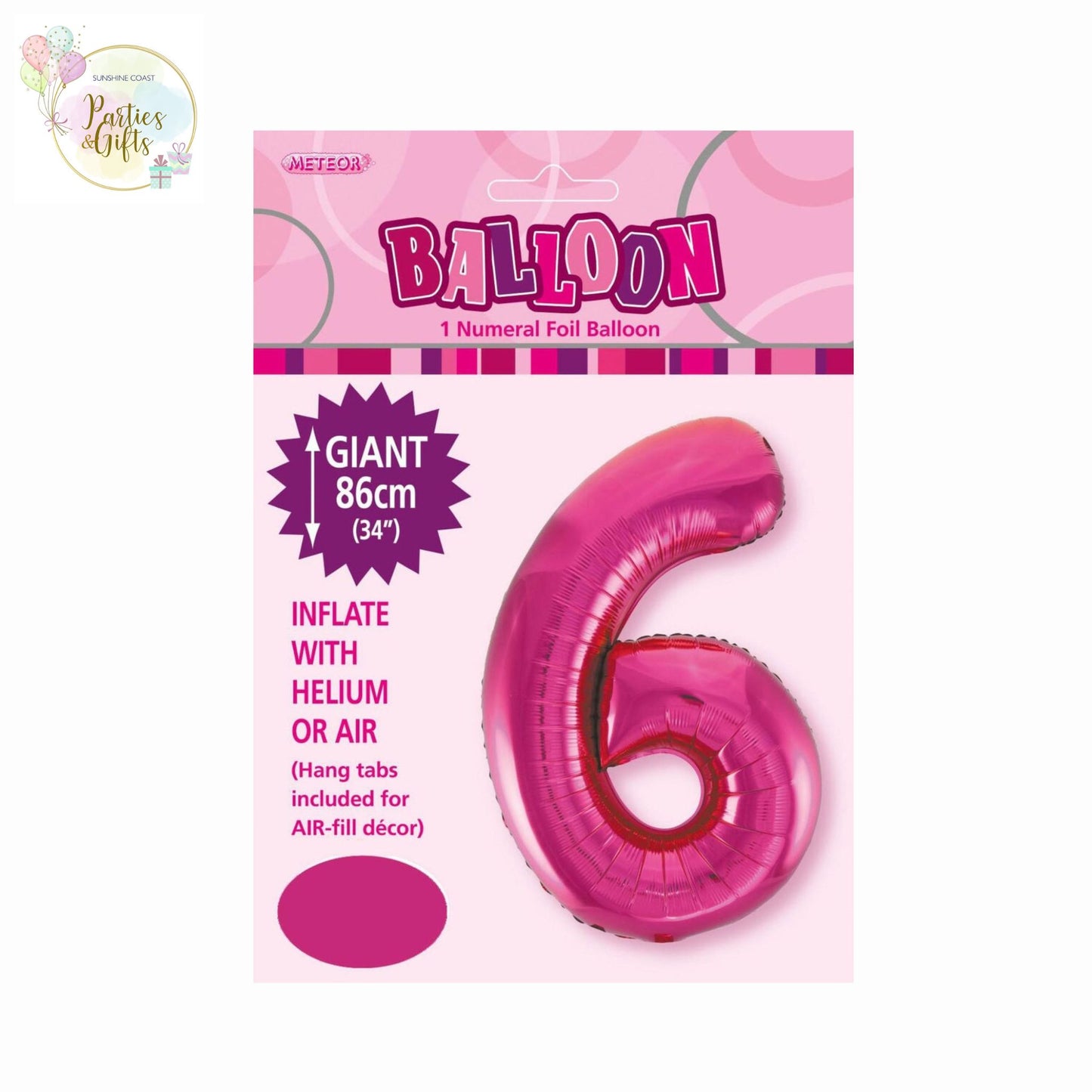 GIANT FOIL BALLOON - HOT PINK NUMBER 6 - 86CM