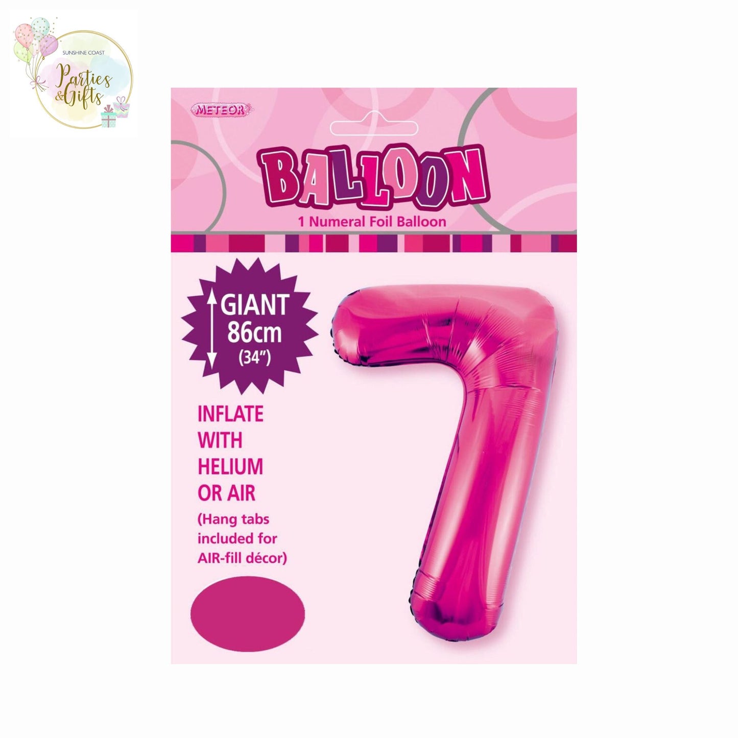 GIANT FOIL BALLOON - HOT PINK NUMBER 7 - 86CM