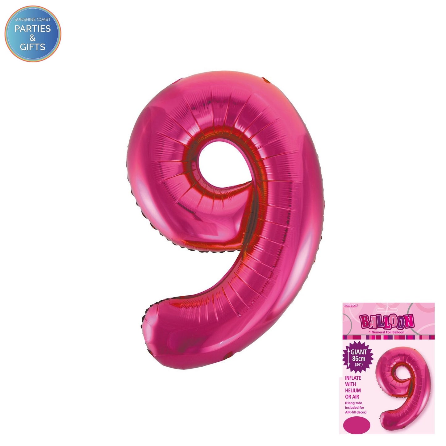 GIANT FOIL BALLOON - HOT PINK NUMBER 9 - 86CM