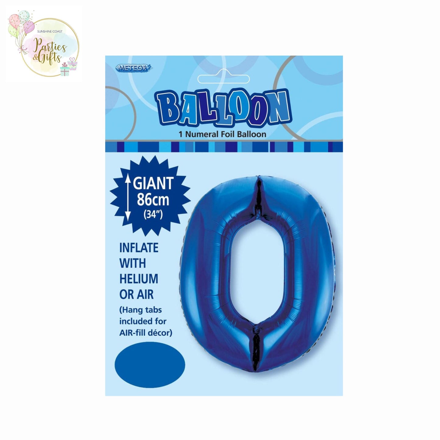 GIANT FOIL BALLOON - ROYAL BLUE NUMBER 0 - 86CM