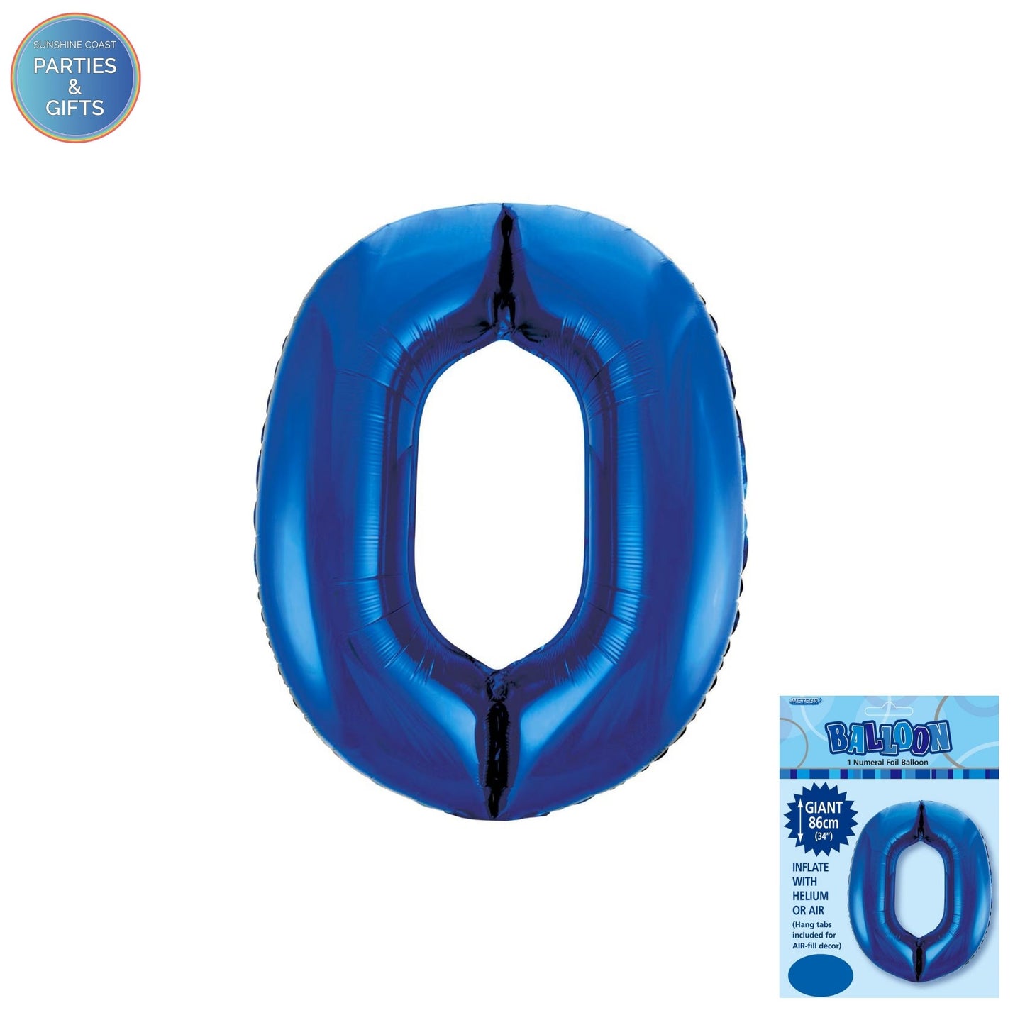 GIANT FOIL BALLOON - ROYAL BLUE NUMBER 0 - 86CM
