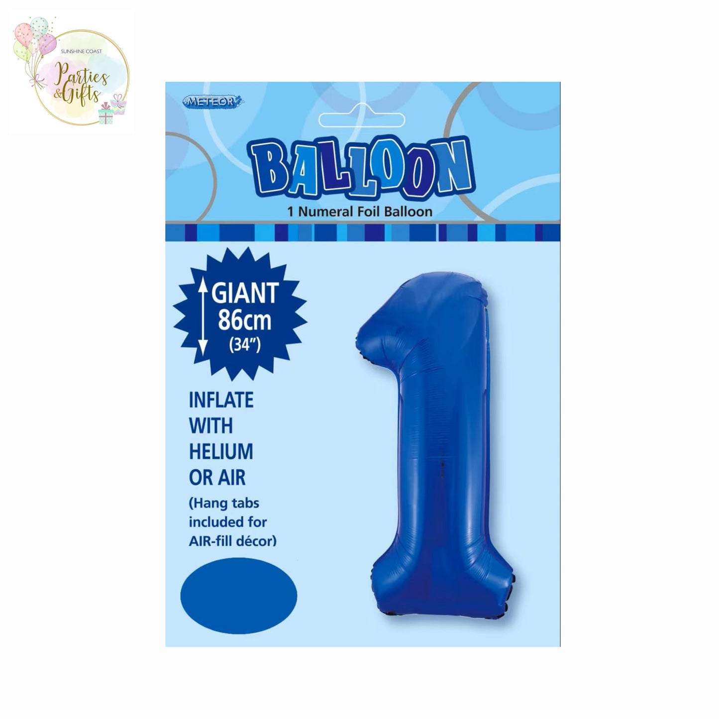 GIANT FOIL BALLOON - ROYAL BLUE NUMBER 1 - 86CM