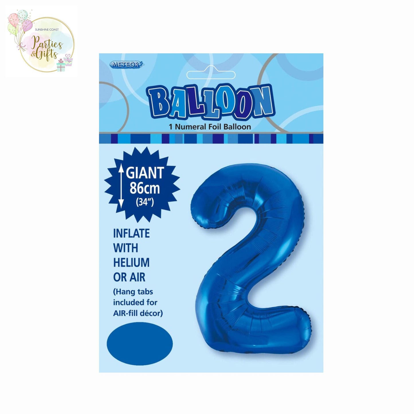 GIANT FOIL BALLOON - ROYAL BLUE NUMBER 2 - 86CM
