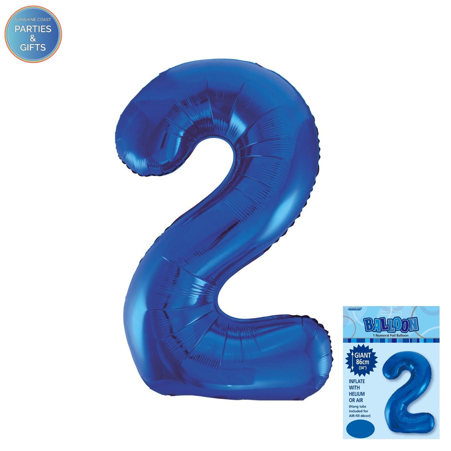 GIANT FOIL BALLOON - ROYAL BLUE NUMBER 2 - 86CM