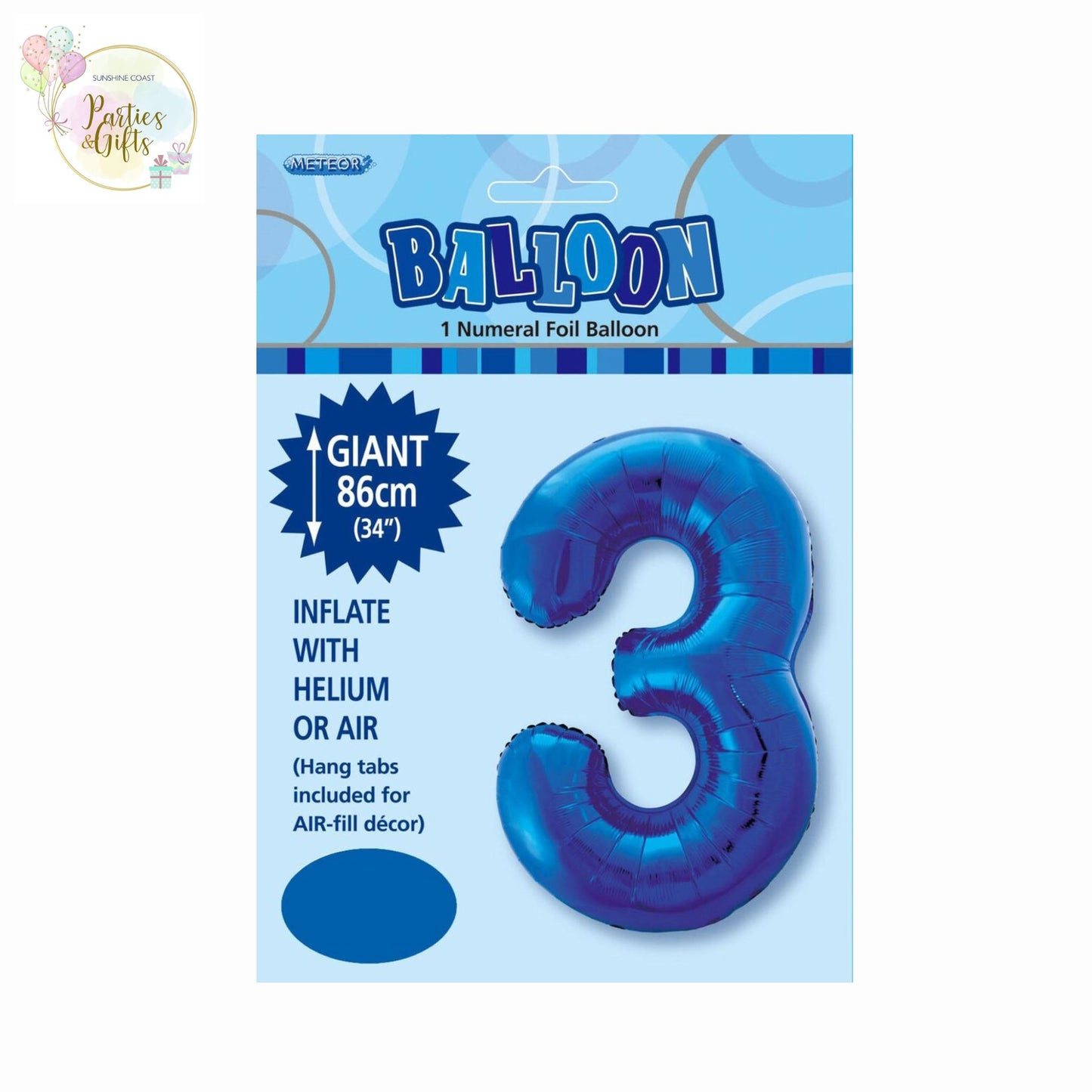 GIANT FOIL BALLOON - ROYAL BLUE NUMBER 3 - 86CM