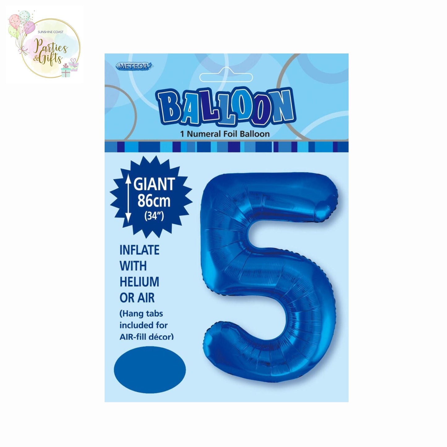 GIANT FOIL BALLOON - ROYAL BLUE NUMBER 5 - 86CM