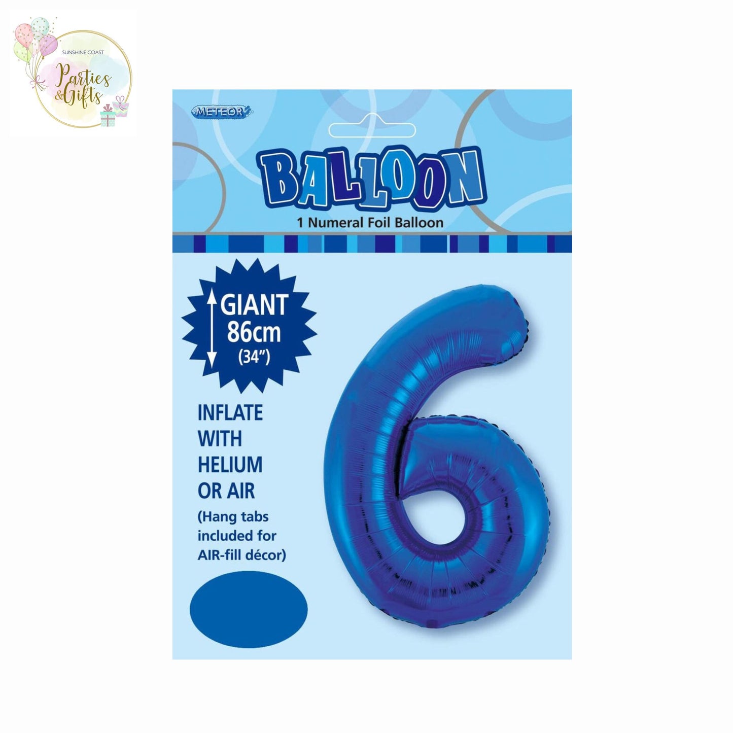 GIANT FOIL BALLOON - ROYAL BLUE NUMBER 6 - 86CM