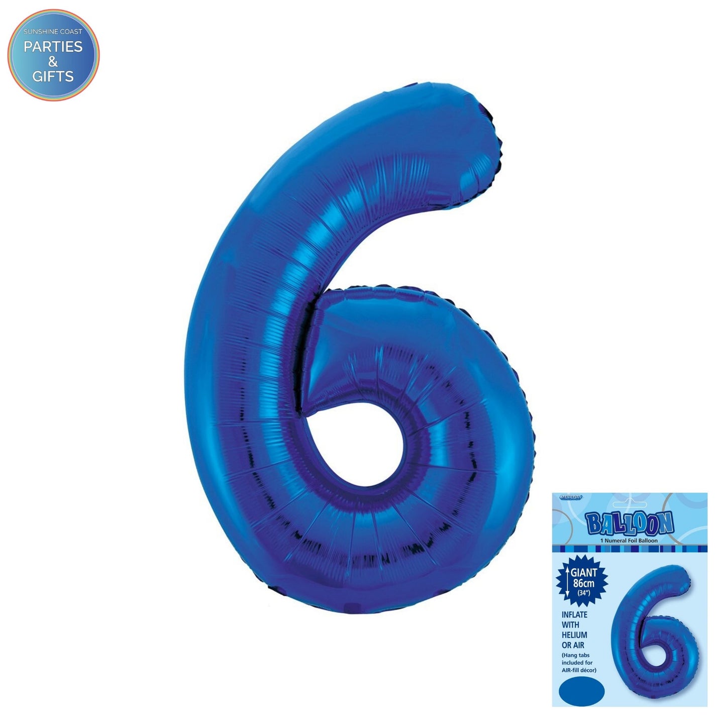 GIANT FOIL BALLOON - ROYAL BLUE NUMBER 6 - 86CM
