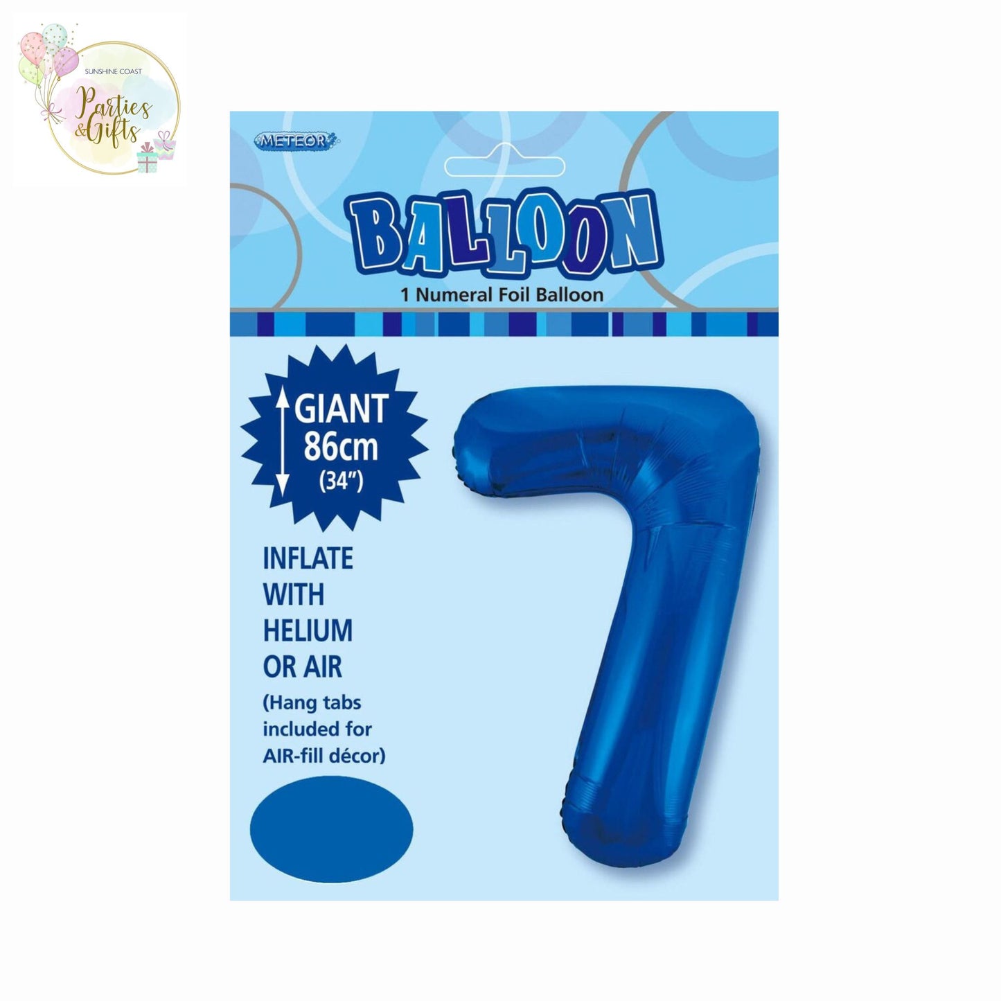 GIANT FOIL BALLOON - ROYAL BLUE NUMBER 7 - 86CM