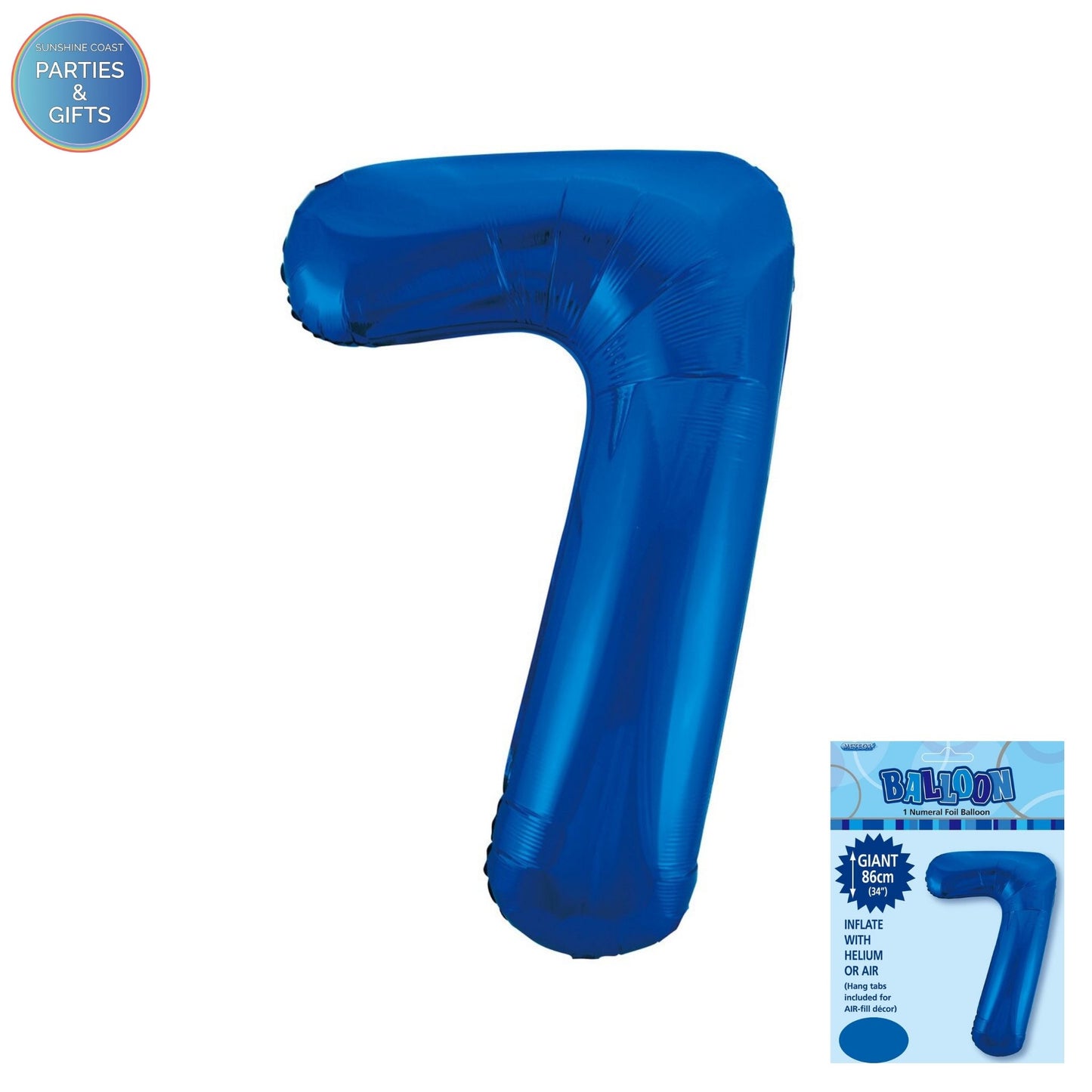 GIANT FOIL BALLOON - ROYAL BLUE NUMBER 7 - 86CM