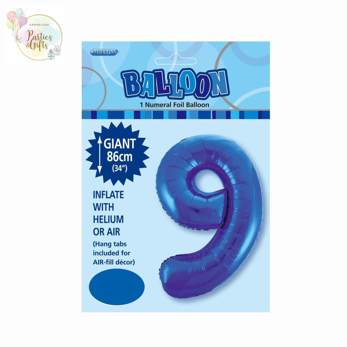 GIANT FOIL BALLOON - ROYAL BLUE NUMBER 9 - 86CM