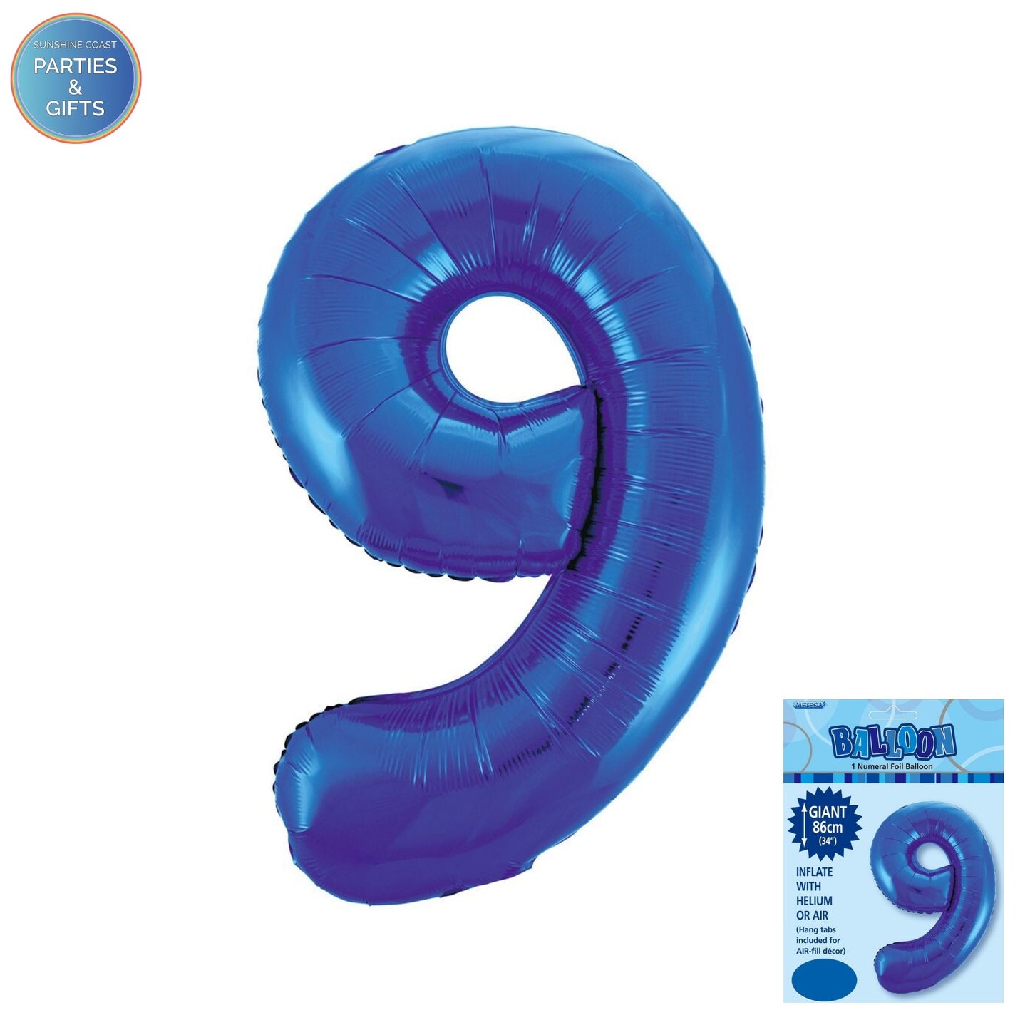 GIANT FOIL BALLOON - ROYAL BLUE NUMBER 9 - 86CM