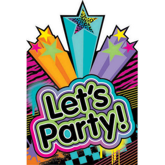 LET'S PARTY 80'S INVITATION SET - PACK OF 8