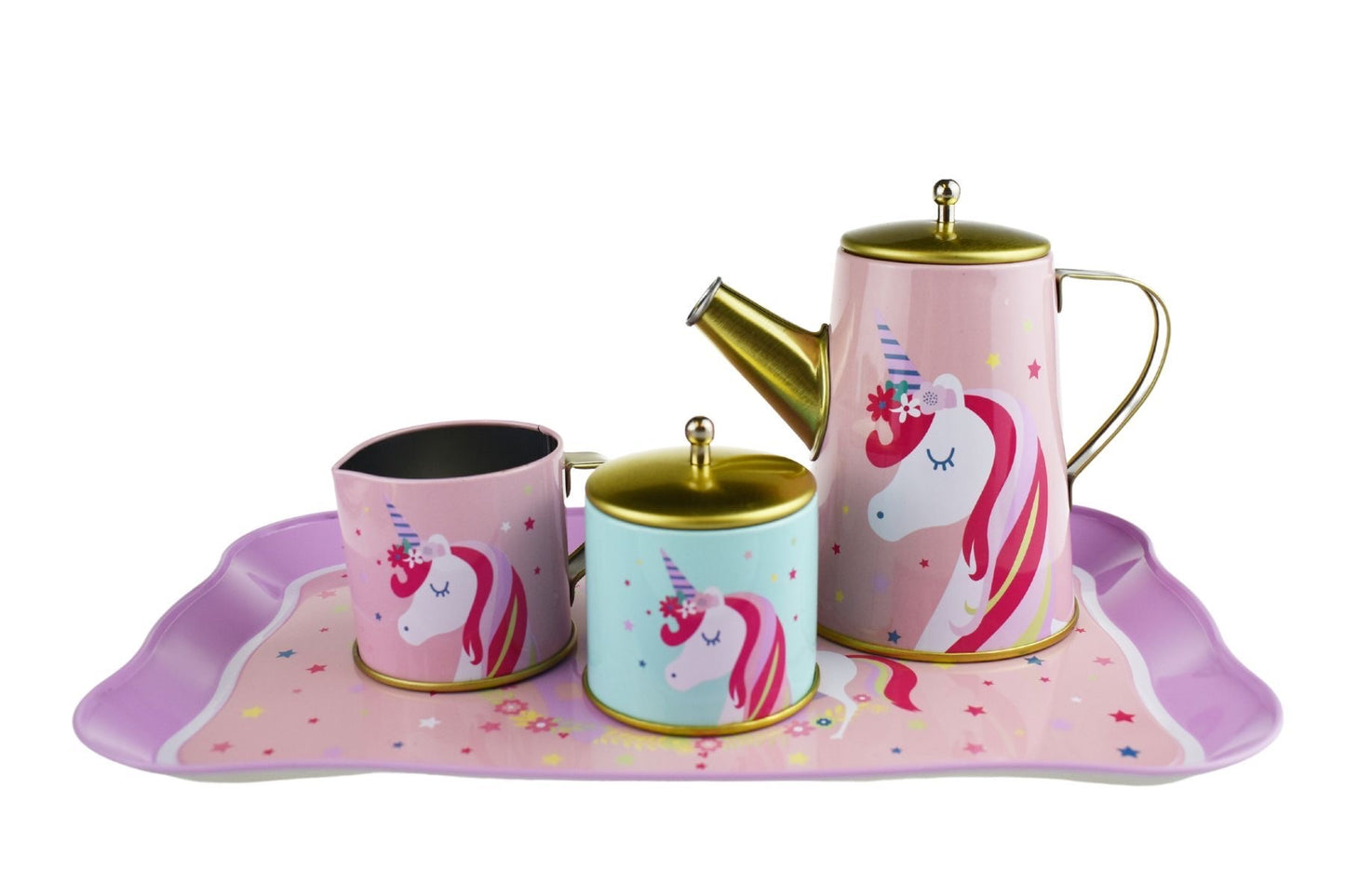 KAPER KIDZ DELUXE UNICORN TIN TEA SET IN SUITCASE - 18 PIECES