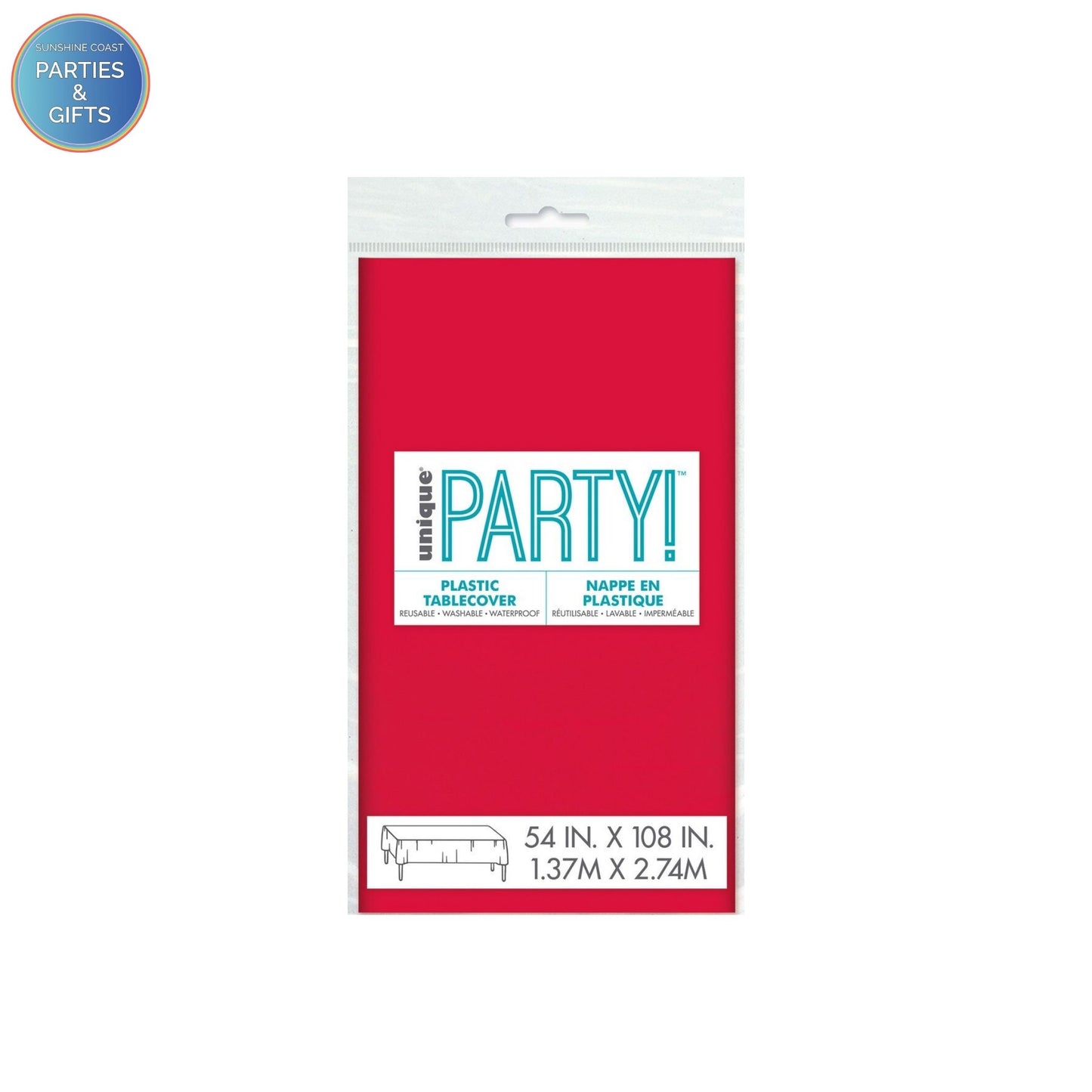 RUBY RED PLASTIC RECTANGLE TABLECOVER - 137CM X 274CM