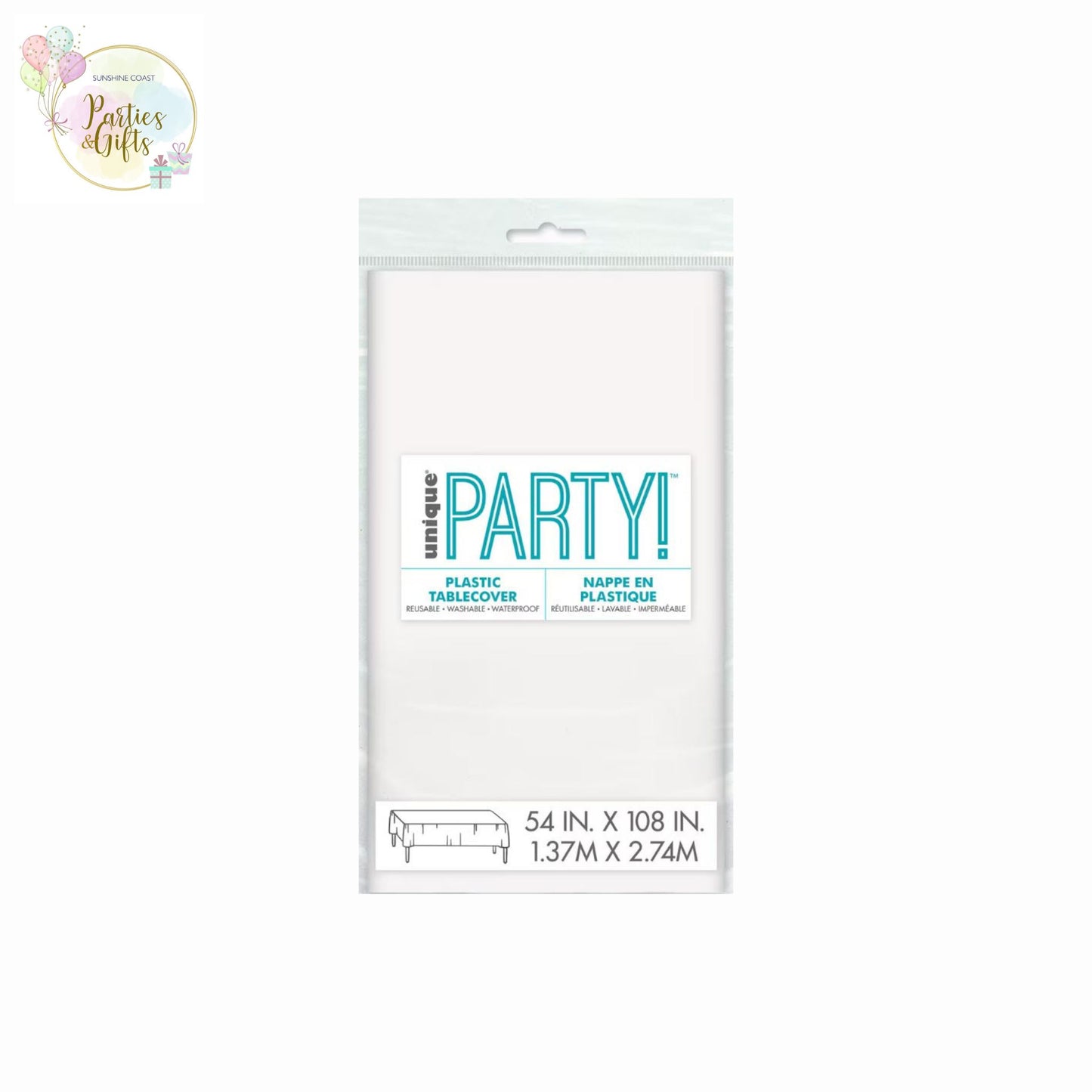 BRIGHT WHITE PLASTIC RECTANGLE TABLECOVER - 137CM X 274CM