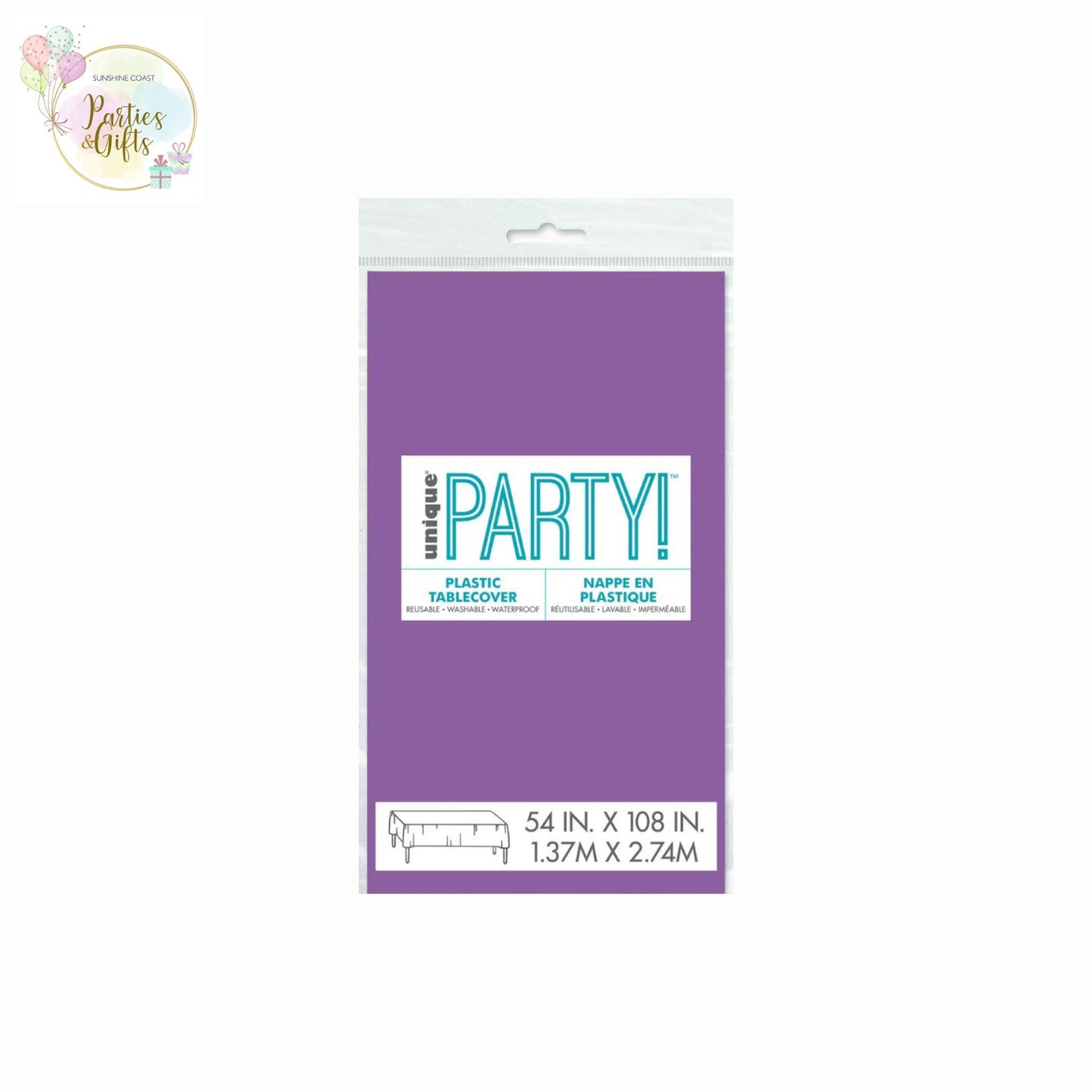 PRETTY PURPLE PLASTIC RECTANGLE TABLECOVER - 137CM X 274CM