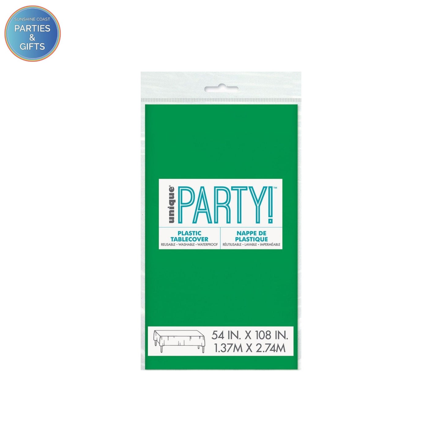 EMERALD GREEN PLASTIC RECTANGLE TABLECOVER - 137CM X 274CM