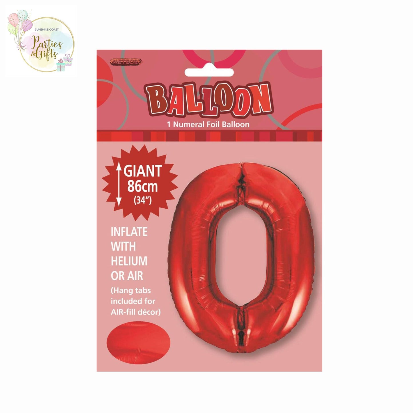 GIANT FOIL BALLOON - RED NUMBER 0 - 86CM