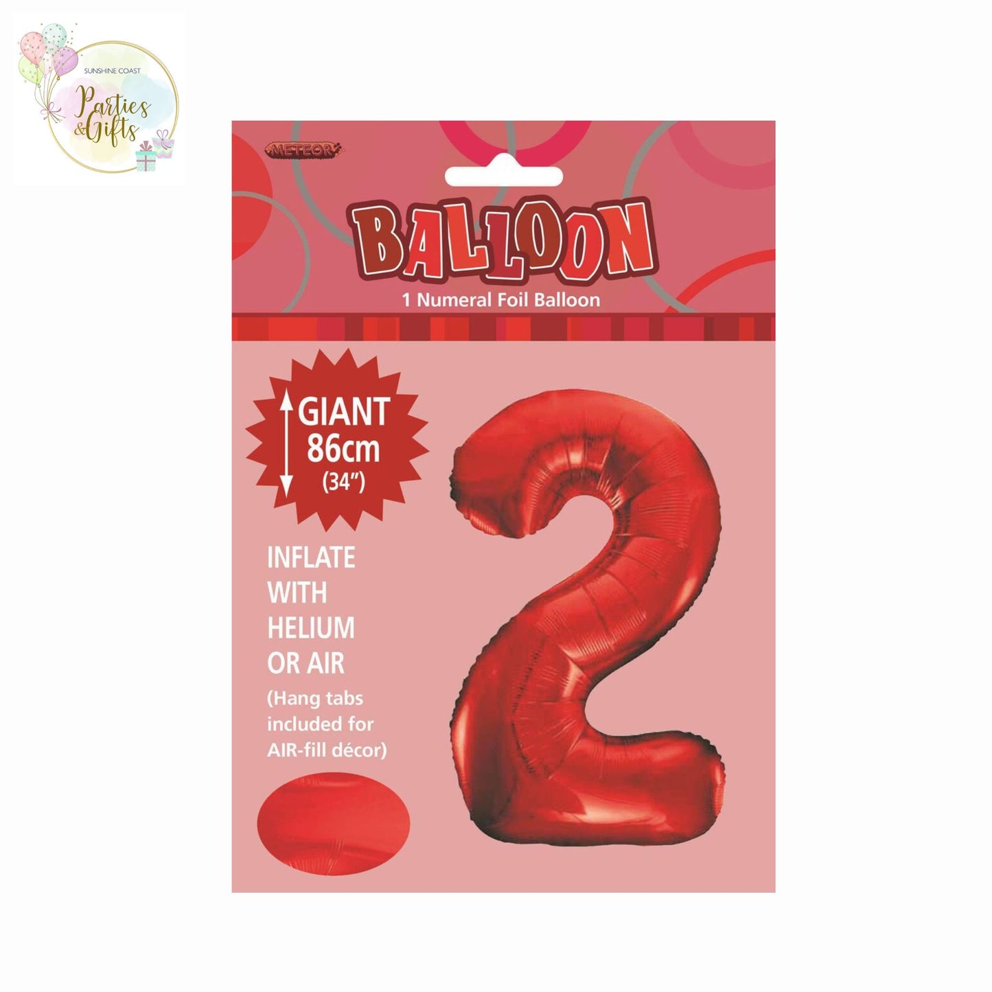 GIANT FOIL BALLOON - RED NUMBER 2 - 86CM