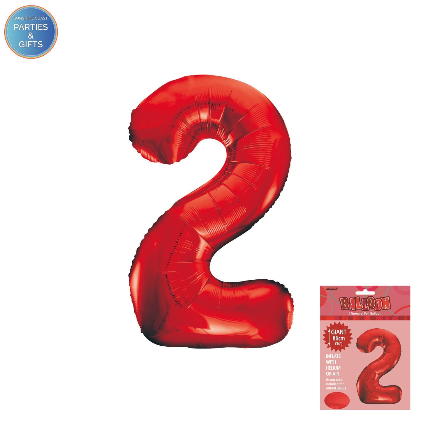 GIANT FOIL BALLOON - RED NUMBER 2 - 86CM