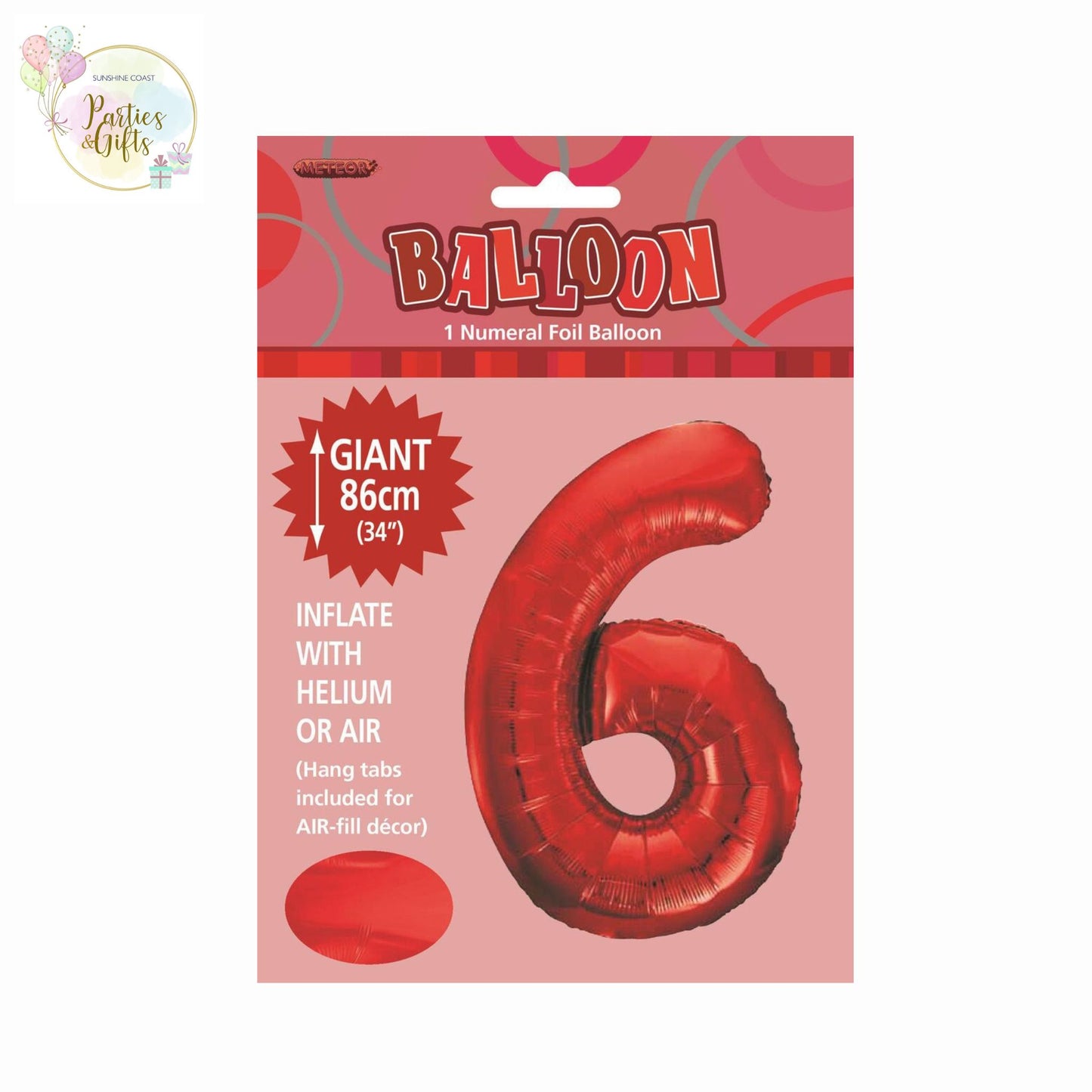 GIANT FOIL BALLOON - RED NUMBER 6 - 86CM
