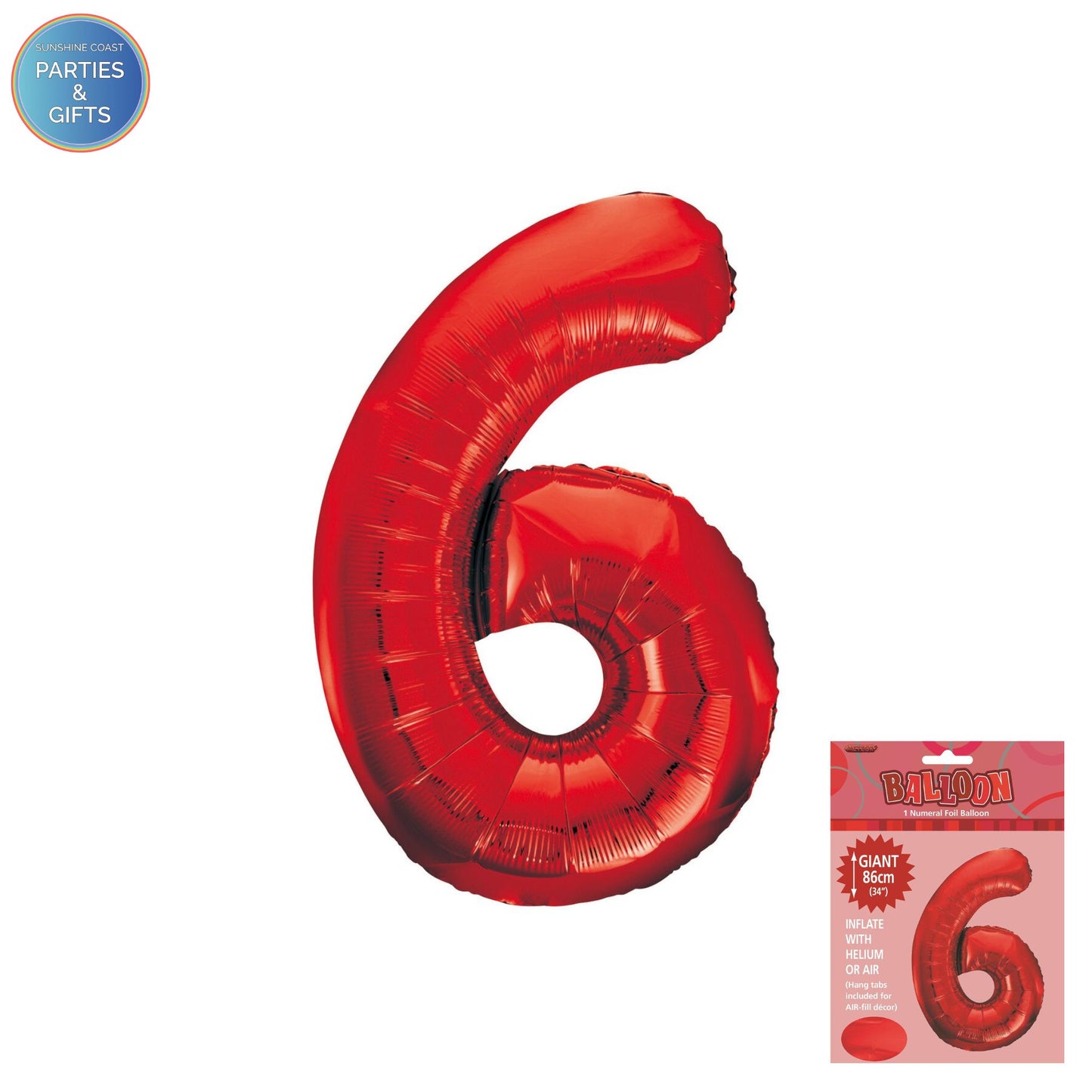 GIANT FOIL BALLOON - RED NUMBER 6 - 86CM