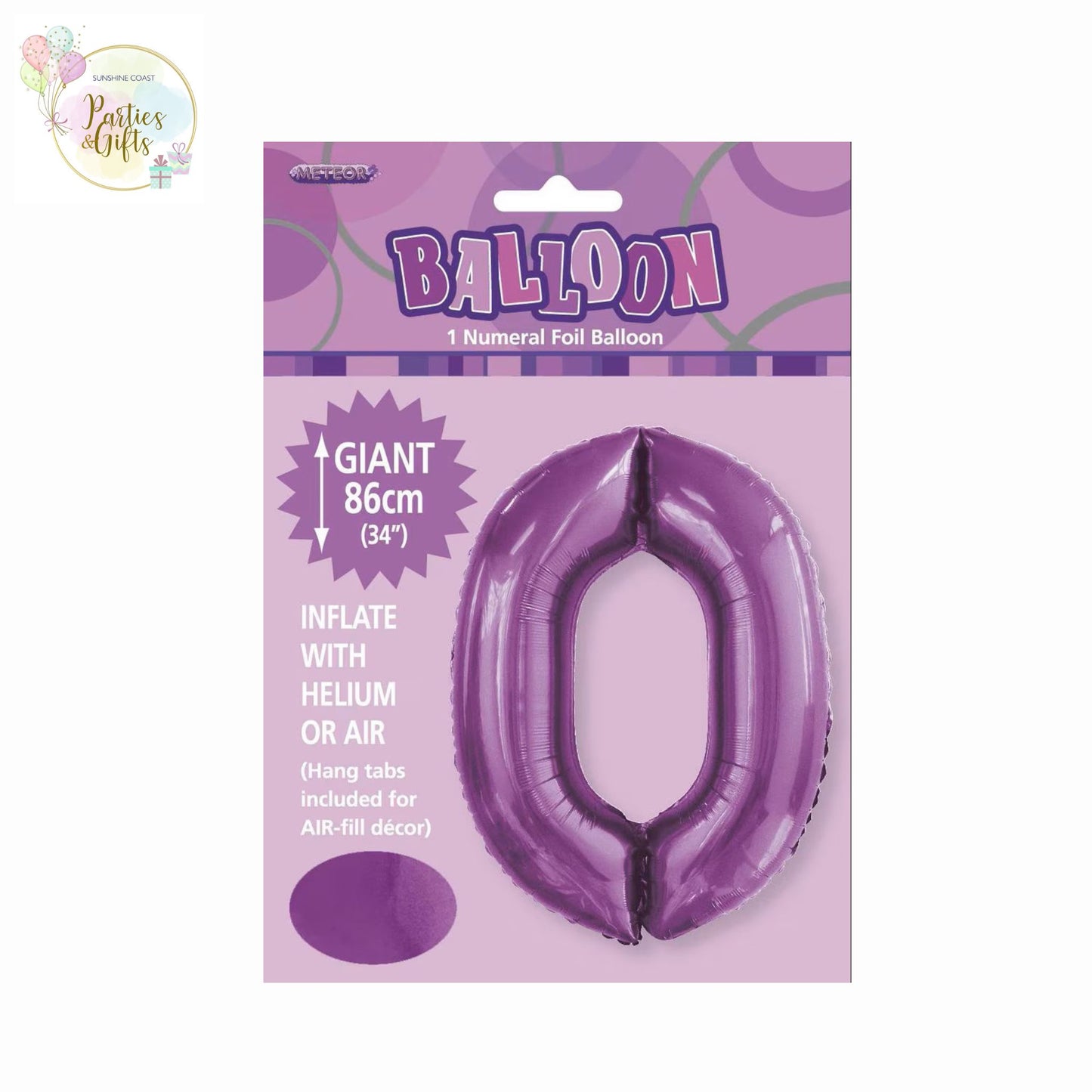 GIANT FOIL BALLOON - PURPLE NUMBER 0 - 86CM