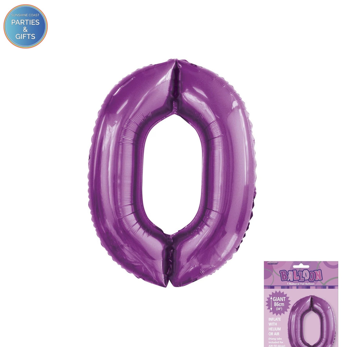 GIANT FOIL BALLOON - PURPLE NUMBER 0 - 86CM
