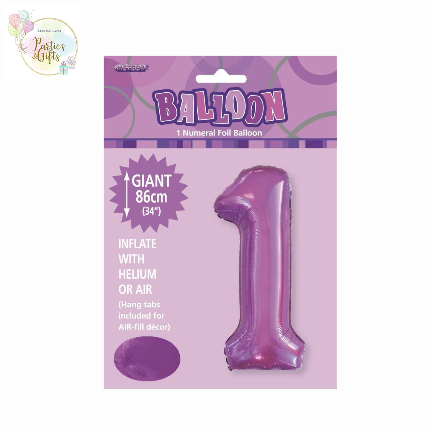 GIANT FOIL BALLOON - PURPLE NUMBER 1 - 86CM