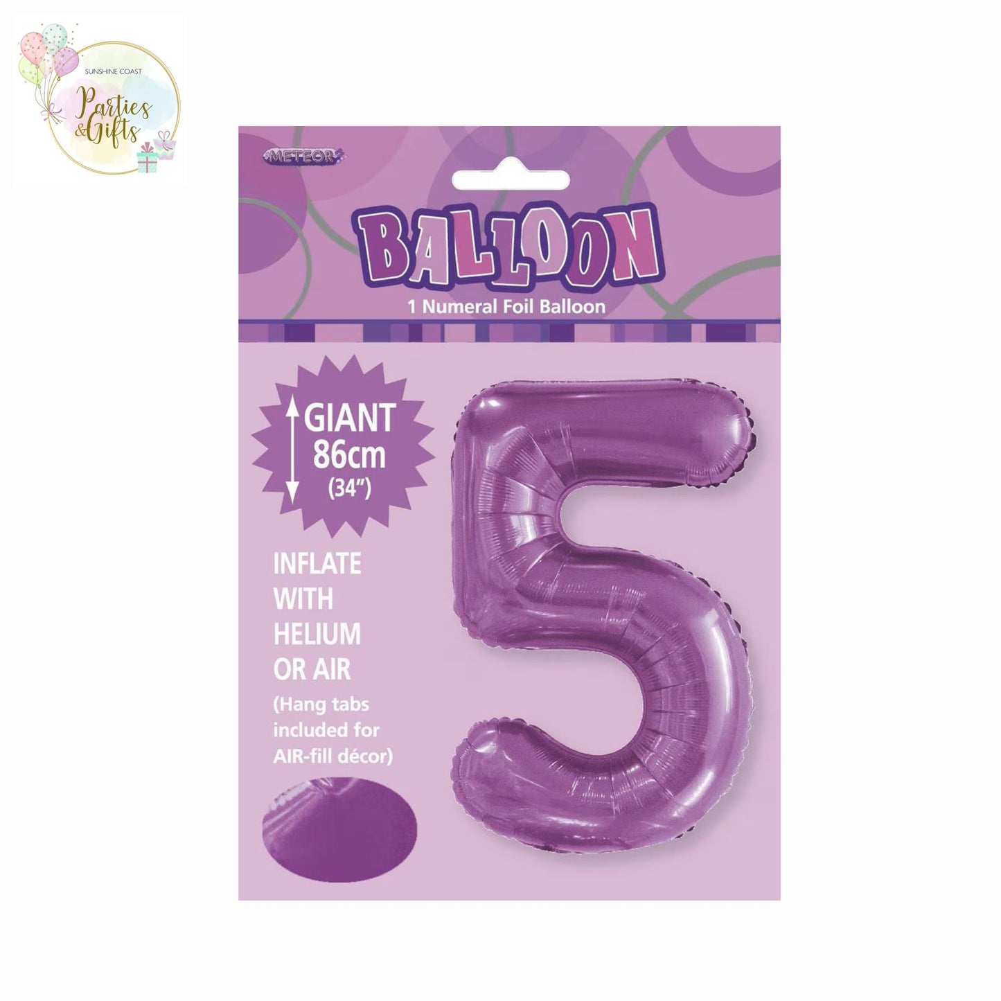 GIANT FOIL BALLOON - PURPLE NUMBER 5 - 86CM