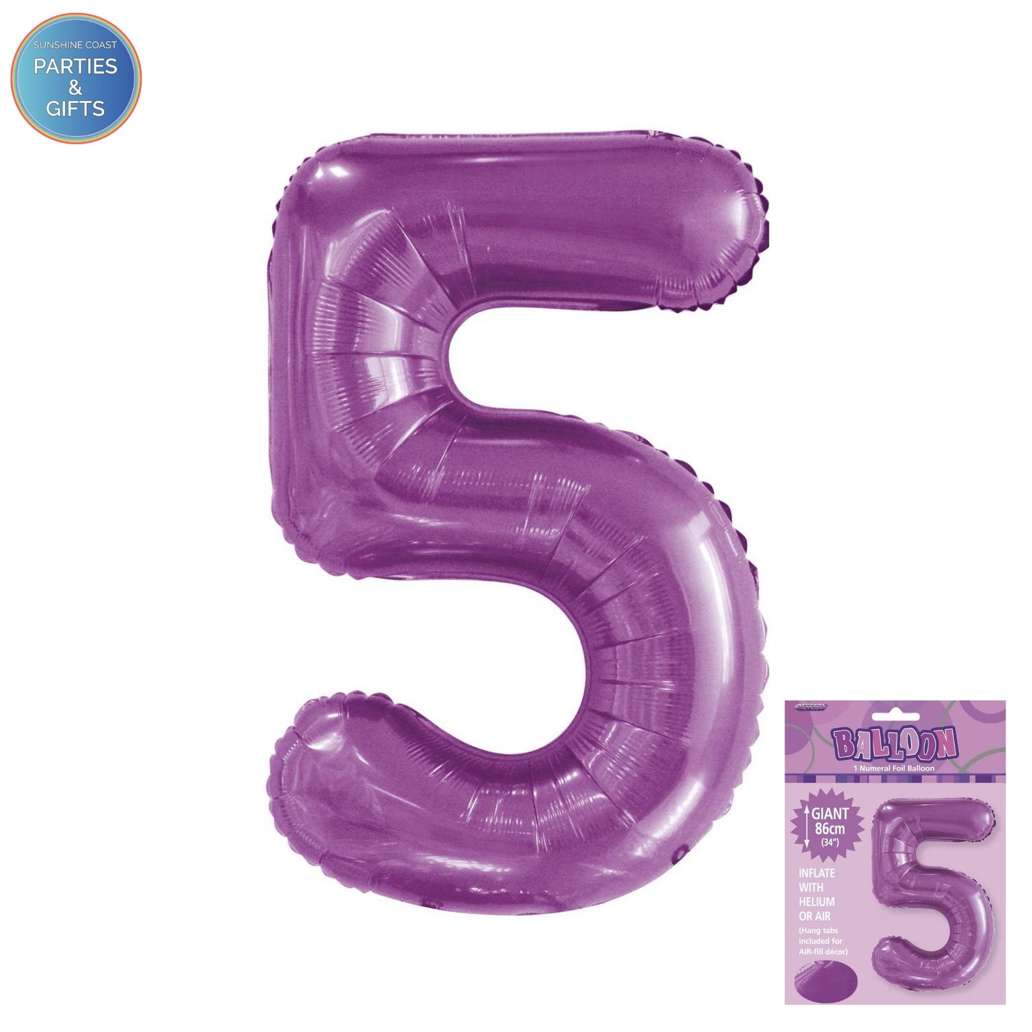 GIANT FOIL BALLOON - PURPLE NUMBER 5 - 86CM