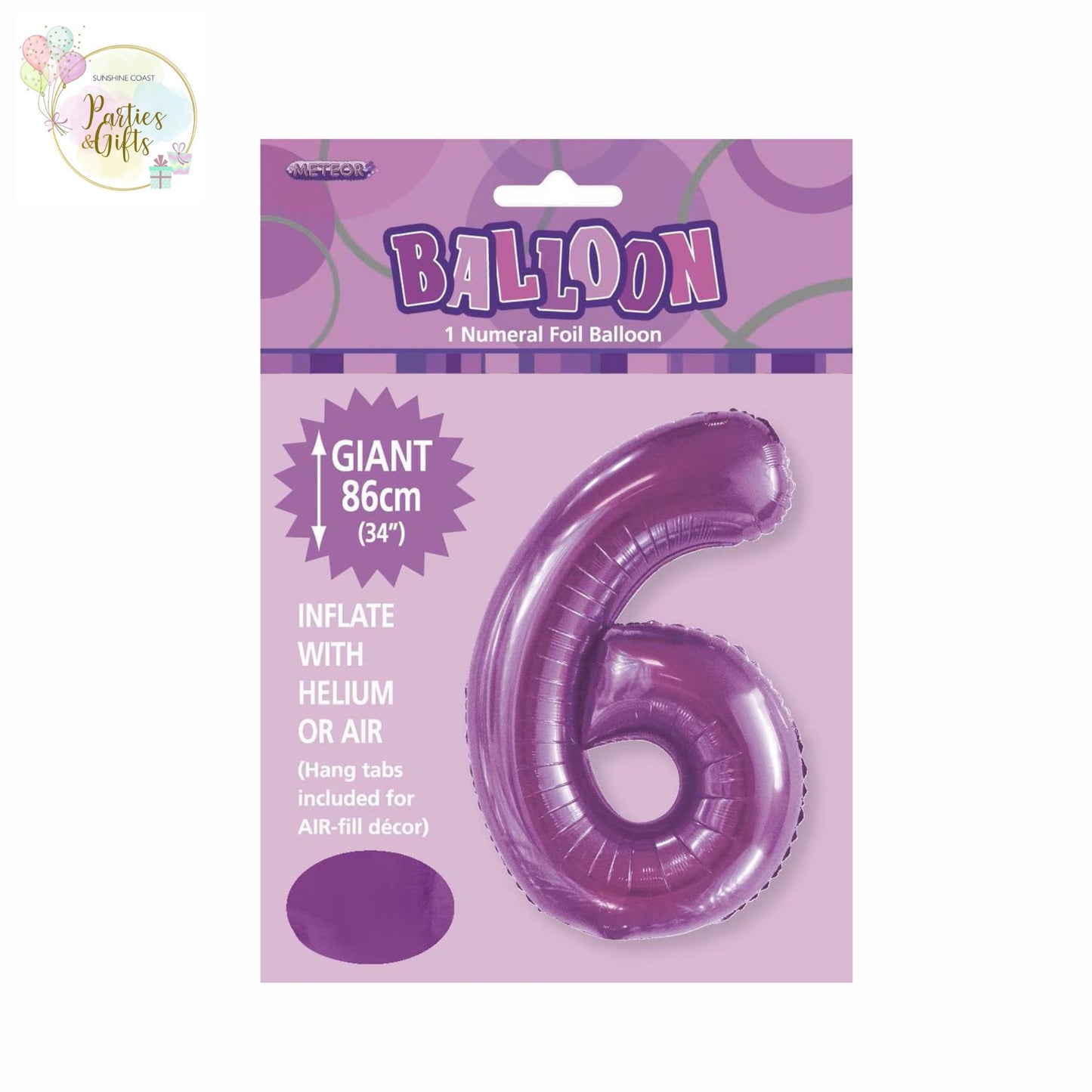 GIANT FOIL BALLOON - PURPLE NUMBER 6 - 86CM