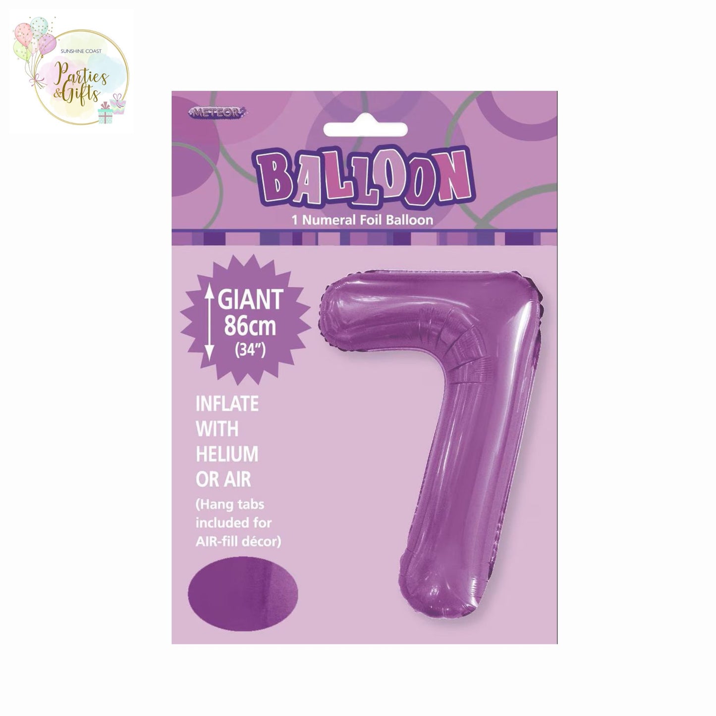 GIANT FOIL BALLOON - PURPLE NUMBER 7 - 86CM