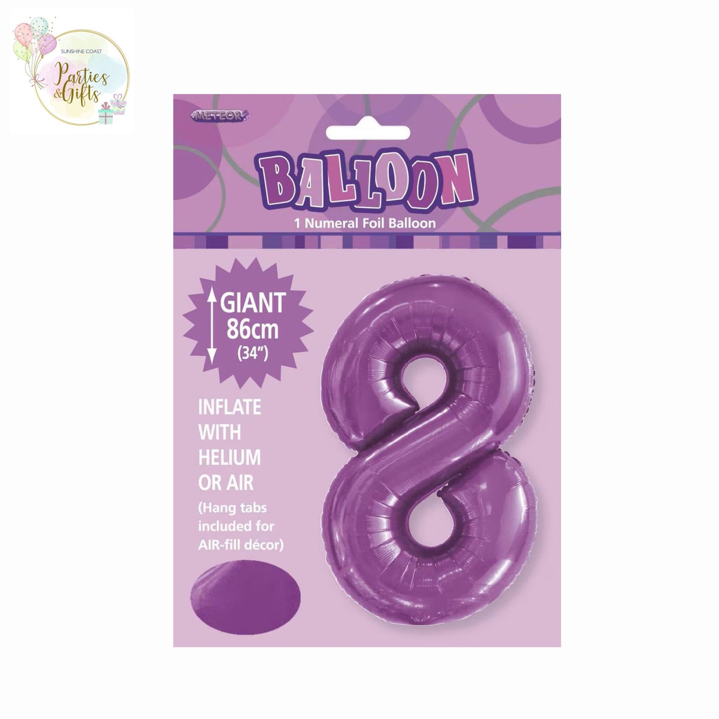 GIANT FOIL BALLOON - PURPLE NUMBER 8 - 86CM