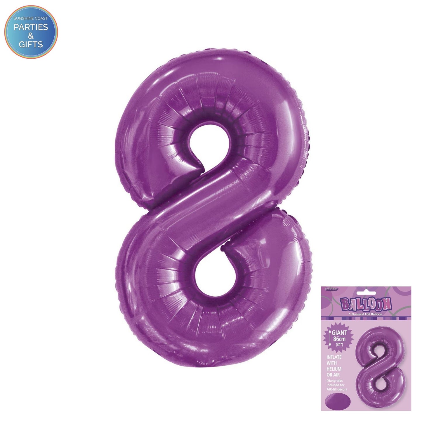 GIANT FOIL BALLOON - PURPLE NUMBER 8 - 86CM