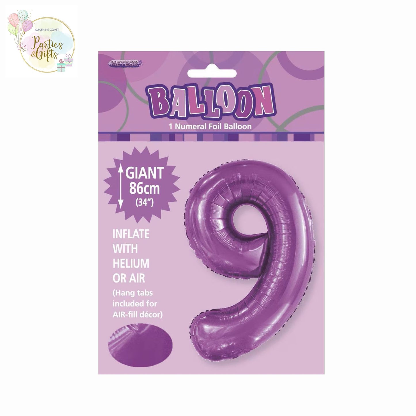 GIANT FOIL BALLOON - PURPLE NUMBER 9 - 86CM