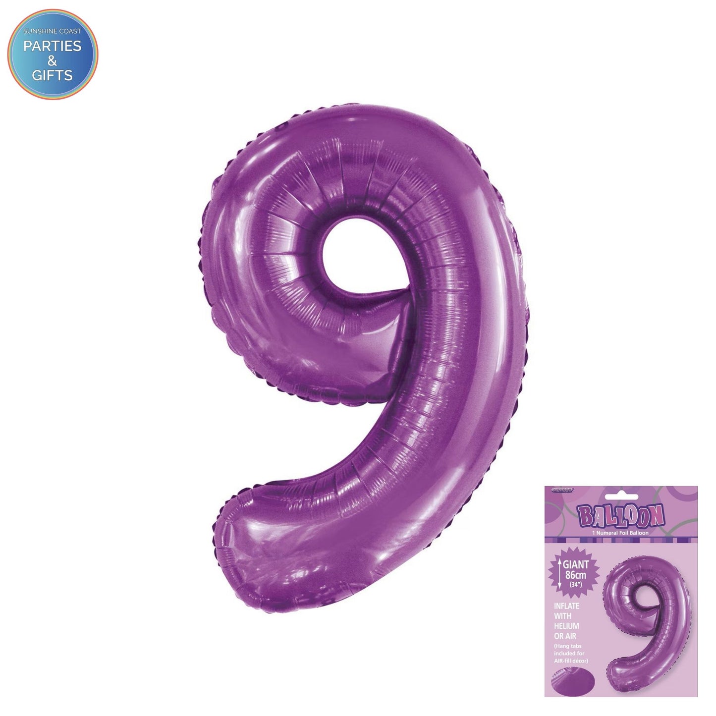 GIANT FOIL BALLOON - PURPLE NUMBER 9 - 86CM