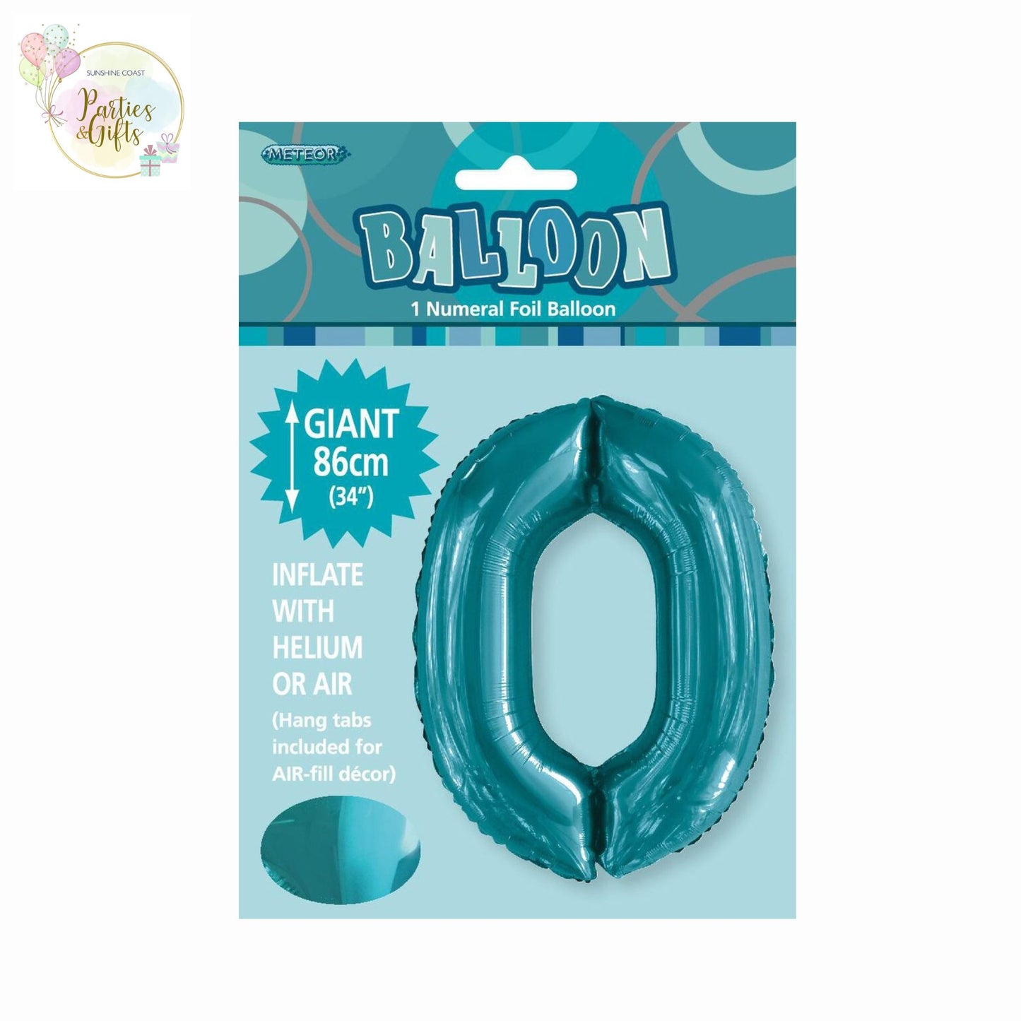 GIANT FOIL BALLOON - CARIBBEAN TEAL NUMBER 0 - 86CM