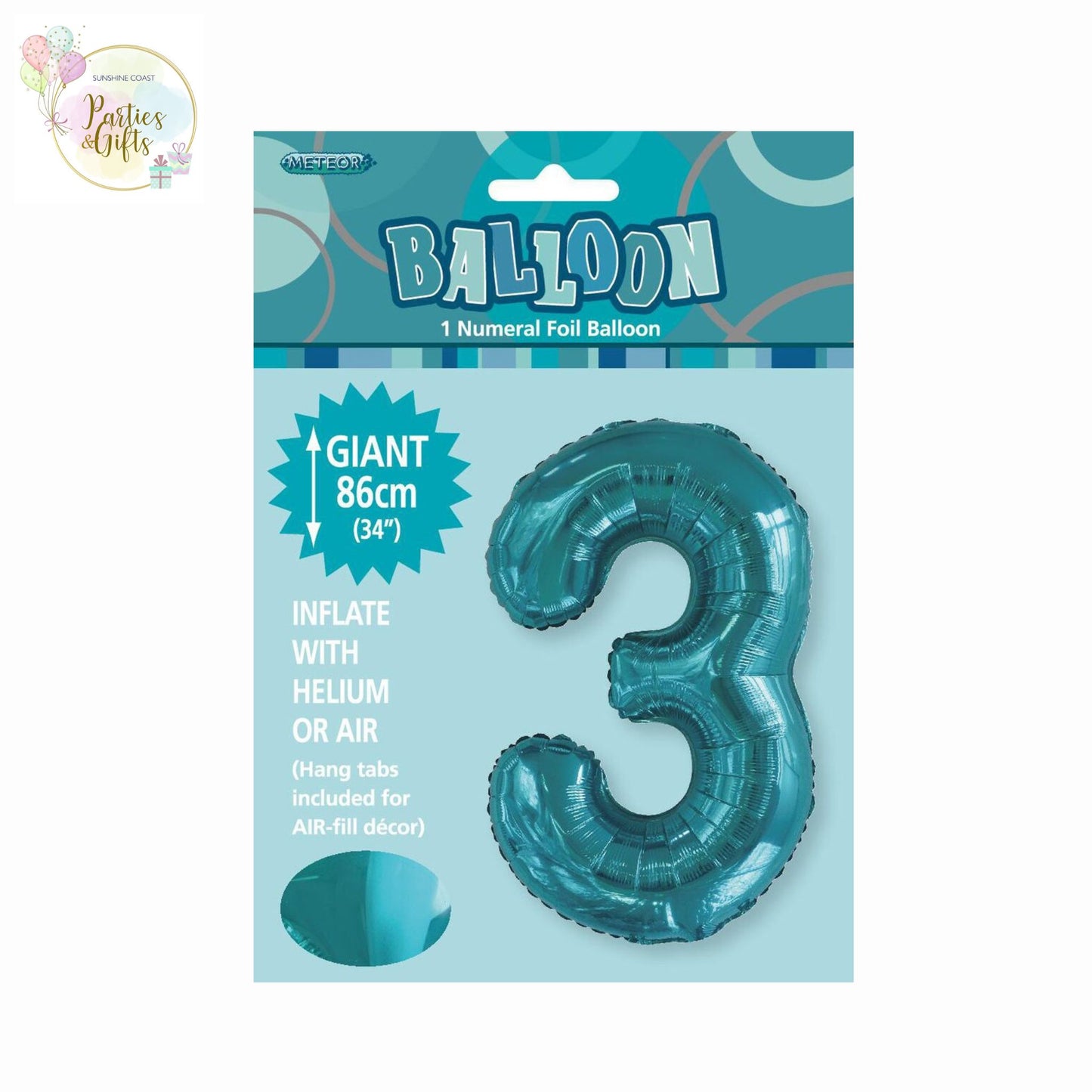 GIANT FOIL BALLOON - CARIBBEAN TEAL NUMBER 3 - 86CM