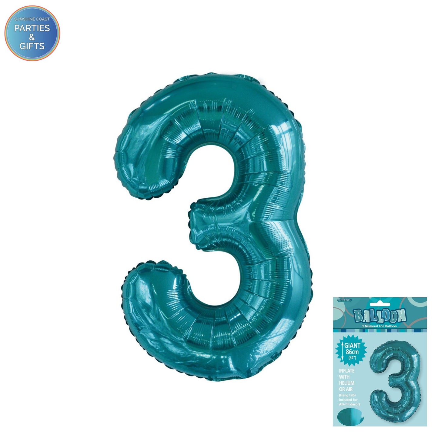 GIANT FOIL BALLOON - CARIBBEAN TEAL NUMBER 3 - 86CM