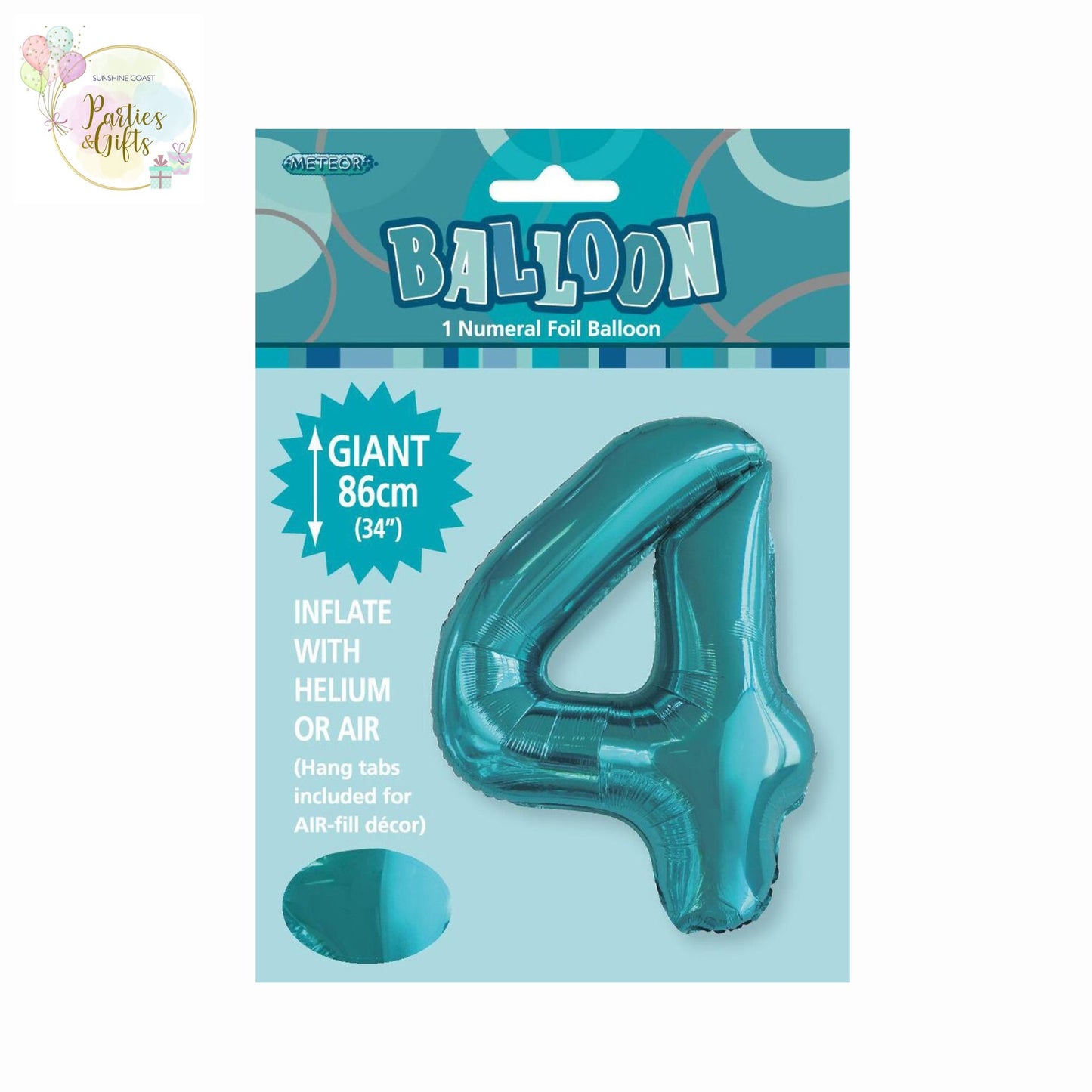 GIANT FOIL BALLOON - CARIBBEAN TEAL NUMBER 4 - 86CM