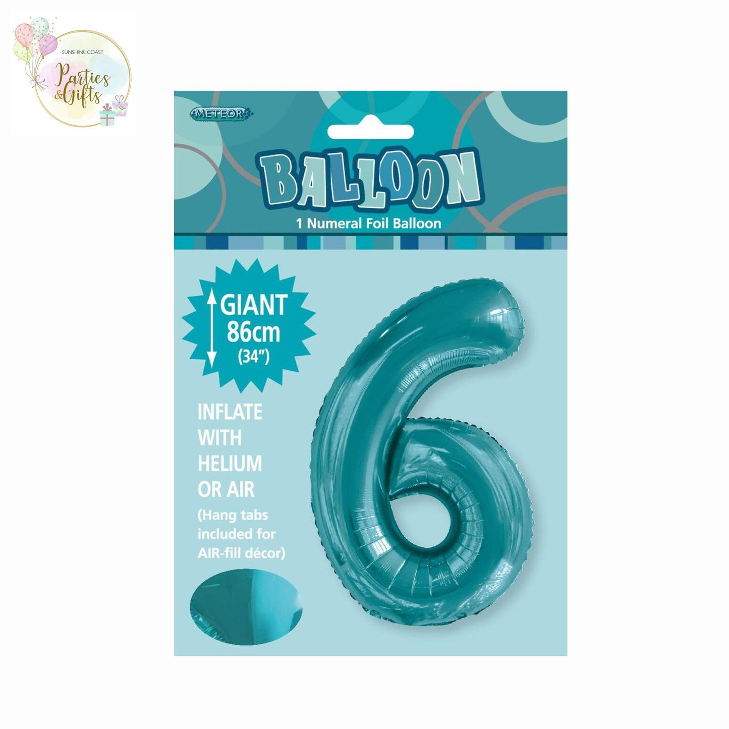 GIANT FOIL BALLOON - CARIBBEAN TEAL NUMBER 6 - 86CM